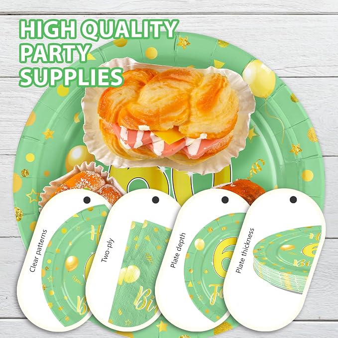 96 Pcs Sage Green Gold 60th Birthday Decorations Serves24 | 60th Birthday