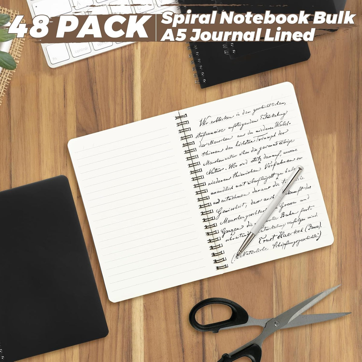 MIVIDE 48 Pack A5 Spiral Notebooks, Black Ruled Notebooks Bulk, 8 x 5.9 Inch 120 Pages Spiral Lined Notebook Journal, Lined Travel Bulk Writing Paper Notebook for School Business Office Supplies