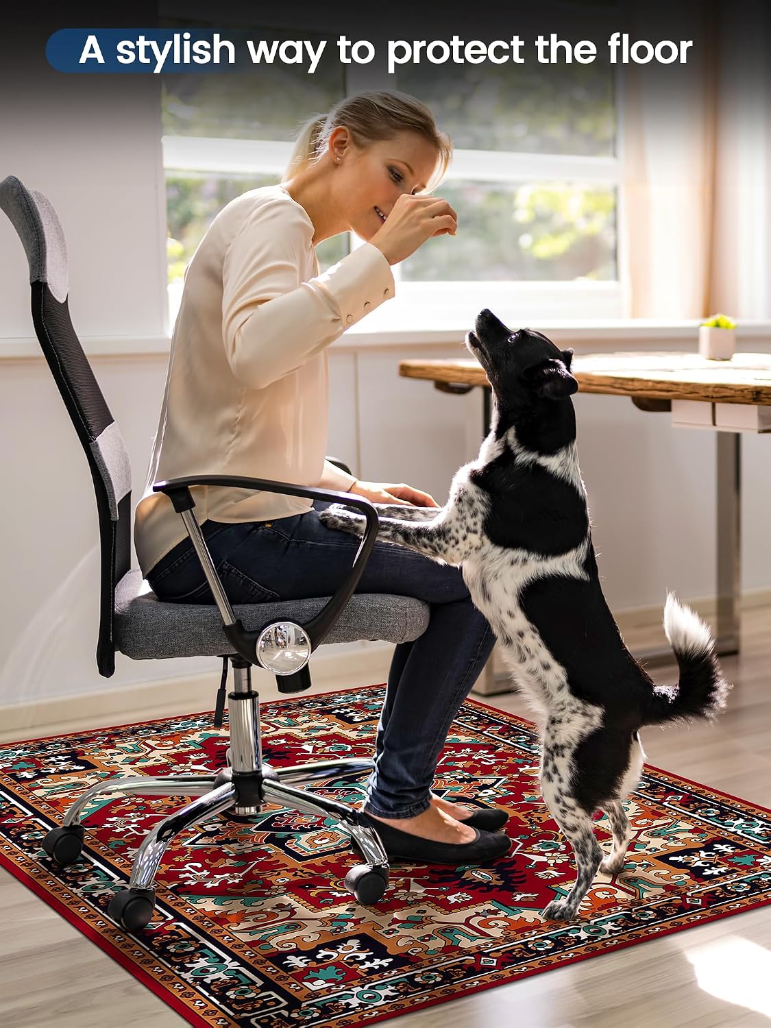 Office Chair Mat for Hardwood Floor 48"x60" ：Machine Washable Burgundy Red