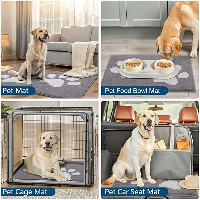 Buganda Dog Door Mat for Muddy Paws, Absorbent Dirt Trapper Washable Indoor Doormats, Non Slip Low-Profile Mud Mat for Dogs, Front Entrance Doormat for Inside Floor (48x30 Inches, Light Grey)