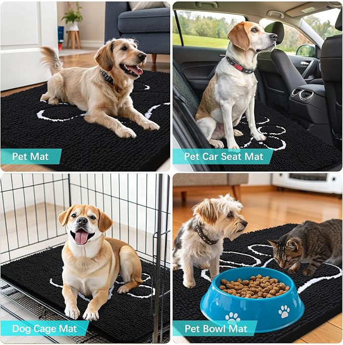 OLANLY Dog Door Mat for Muddy Paws 47x20, Paw Print Design, Absorbs Moisture