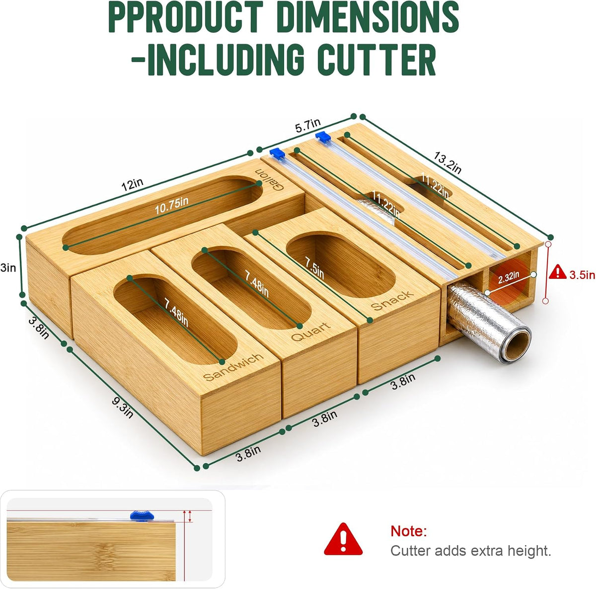 Storage Bag Organizer for Kitchen Drawer, 5-Slot, Bamboo
