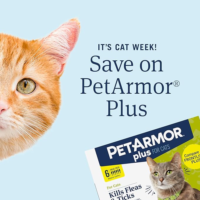 PetArmor Plus Flea and Tick Prevention for Cats, Cat Flea and Tick Treatment, 3 Doses, Waterproof Topical, Fast Acting, Cats Over 1.5 lbs