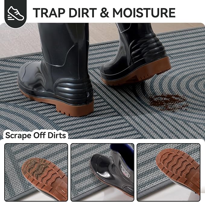 Front Door Mat 17''x30'', Absorbent Dirt Resist Washable Non Slip Low-Profile
