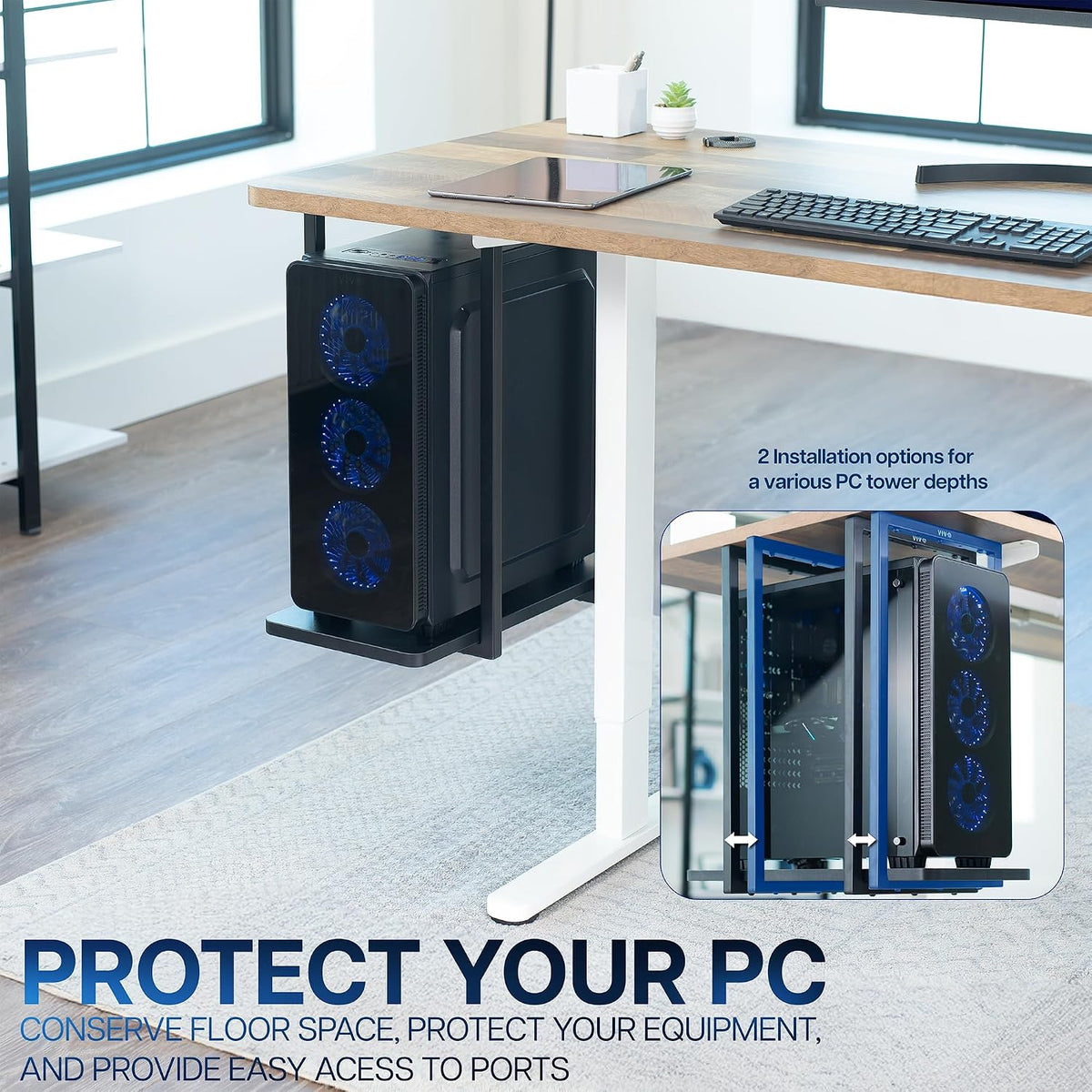 VIVO Black Under Desk PC Mount Shelf, Mount-PCSF1