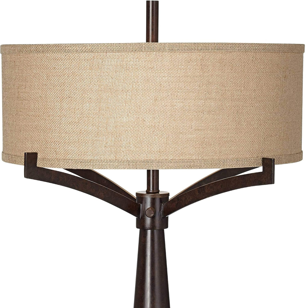 Franklin Iron Works Tremont Mid Century Modern Industrial Table Lamps 31.5" Tall Set of 2 Rich Bronze Iron Burlap Fabric Drum Shade for Living Room Bedroom House Bedside Nightstand Home Office