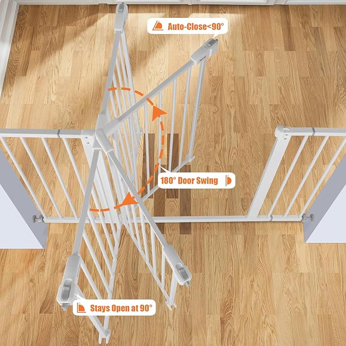 keny 36" Extra Tall Baby Gate for Stairs, 29"-55" Wide Auto Close Dog Gate for Doorways, Pressure Mounted Easy Walk Through Pet Gate with Door, White