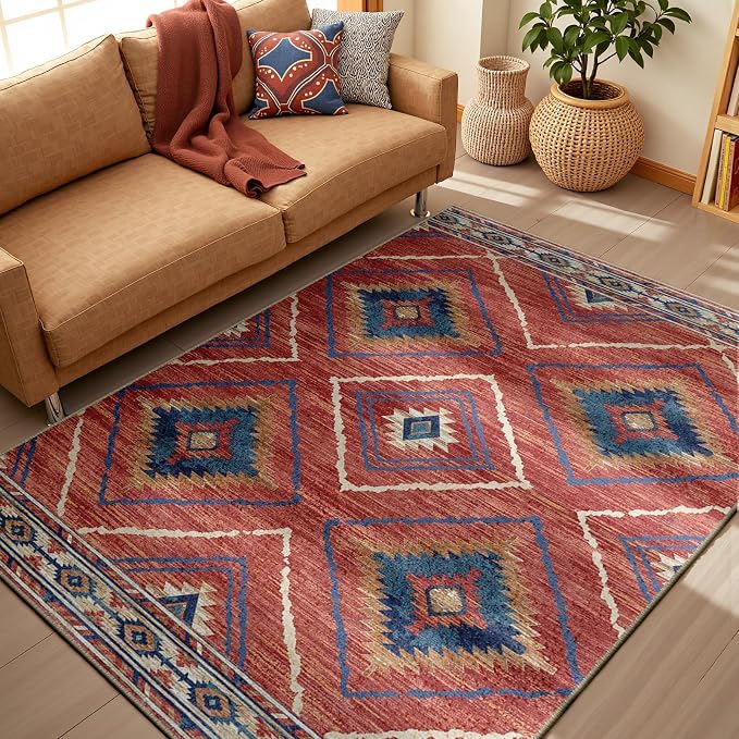 BESTSWEETIE Area Rug 6x6 Rug Machine Washable Non-Slip Low Pile Print Pattern