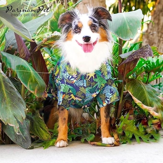 Parisian Pet Unisex Amazonia Dog Shirt - Leafy Dog Beach Outfit - Cotton Dog Summer Clothes - Stylish Hook and Loop Closure Dog Costume - Machine Washable Dog Shirts for Large Dogs - XL3