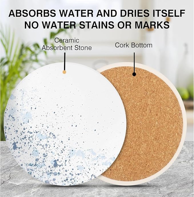 Drink Stone Coasters Set of 2 -Round Marble Style Desk Coasters