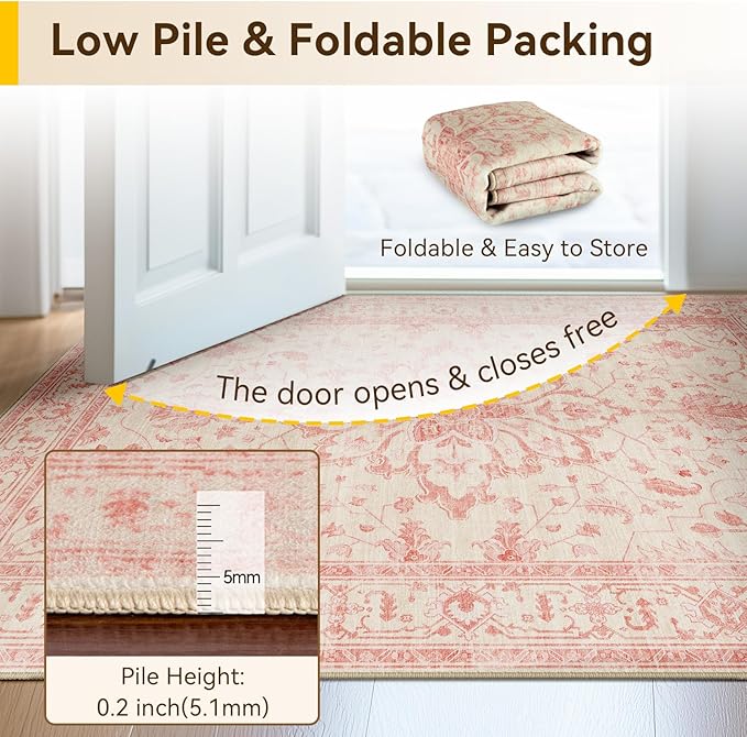 RELEANY Area Rugs 5'x7' Washable Non-Slip, Floral Vintage Distress Medallion