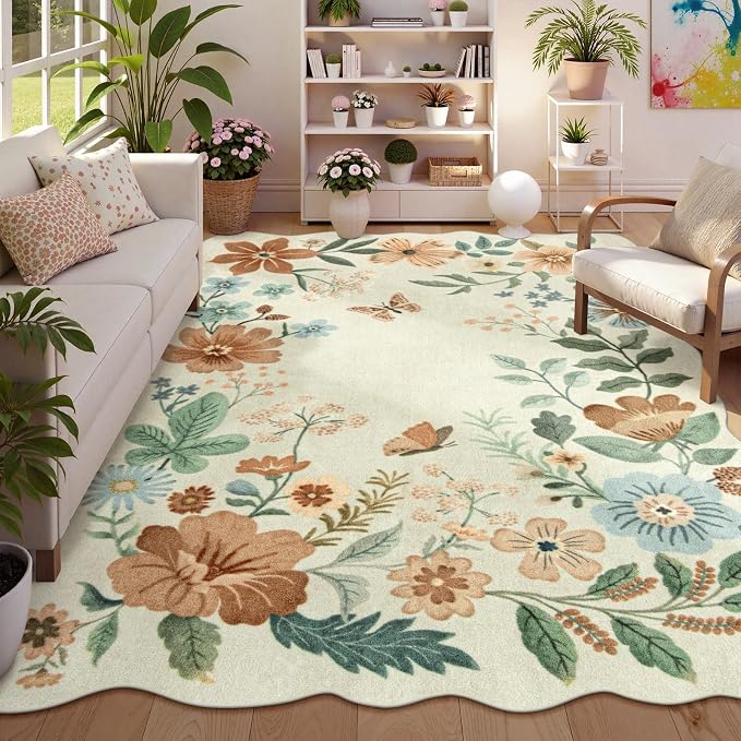 Lahome Floral Washable Rugs 8x10, Non-Slip Soft 8x10 Rugs