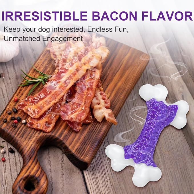 6-Pack Indestructible Dog Toys for Aggressive Chewers: Bacon Flavored Hard Nylon Bone Chew Toys, Tough Dog Chew Toys for Large Dogs, Dog Toys to Keep Them Busy for Medium Large Breed, Purple