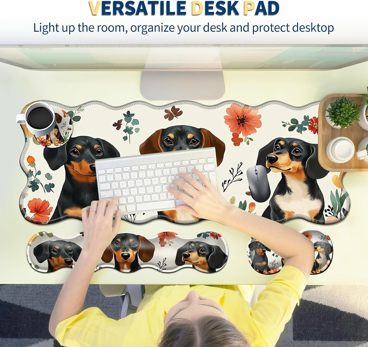 Keyboard Mouse Pad Set,Dogs and Flowers