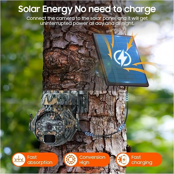 5MP Solar Cameras WiFi Wireless Outdoor 360° View Pet Monitoring Camouflage Color Solar Battery PTZ Camera(WiFi Camera add 128G)