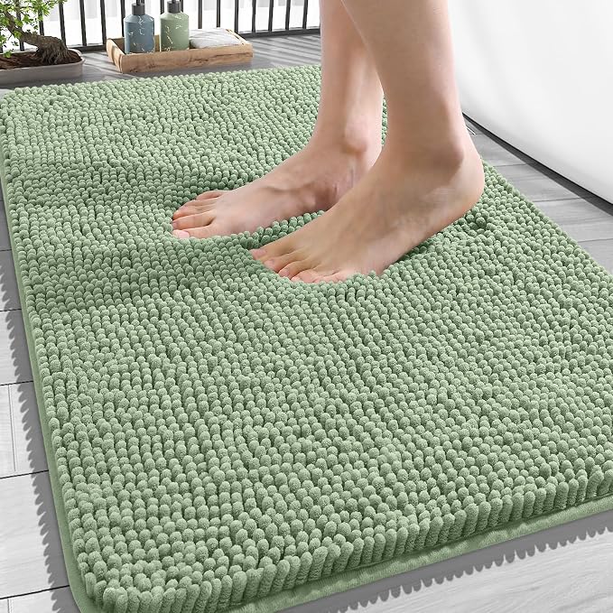 OLANLY Bathroom Rugs 34x21, Extra Soft Absorbent Chenille Bath Rugs, Rubber