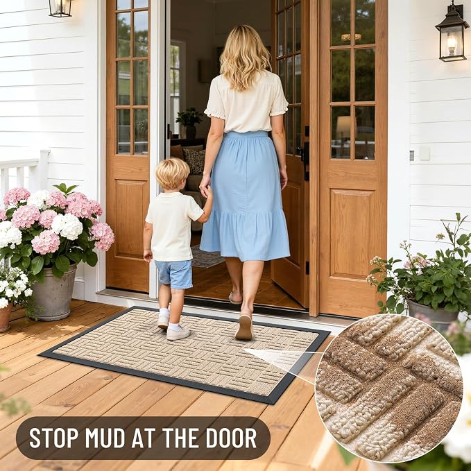 OLANLY Front Door Mat Outside Entrance 35x23, Heavy Duty Sturdy Natural Rubber