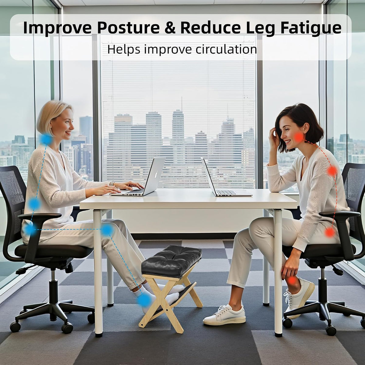 Foot Rest Under Desk at Work, Solid Wood Double Step Footrest