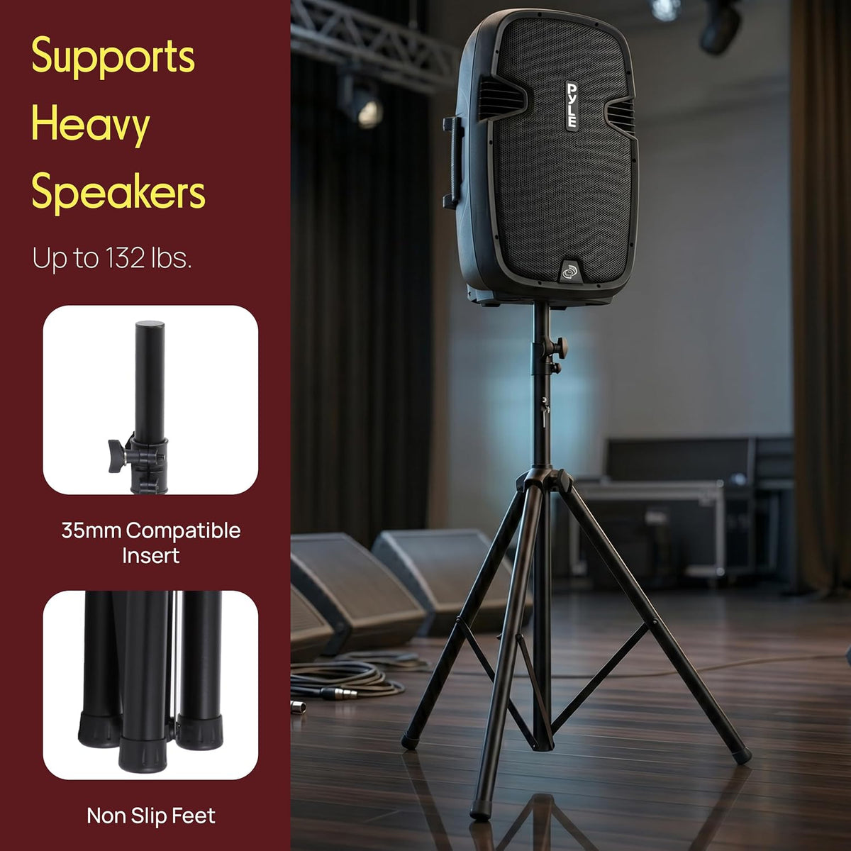 Pyle Universal Dual PA DJ Tripod 2 Speaker Stand Kit with Adjustable Height & Storage Bag Constructed with Heavy Duty Durable Steel & Lightweight for Easy Mobility Safety PIN Screw Locks PSTK107,Black