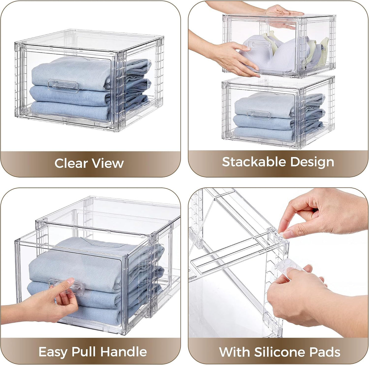 Vtopmart 4 Pack Clear Stackable Closet Storage Drawers 15QT, Medium