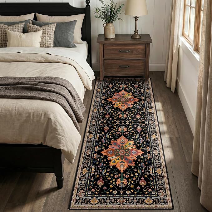 RELEANY Area Rugs Runner 2'x6' Washable Non-Slip, Floral Vintage Distress