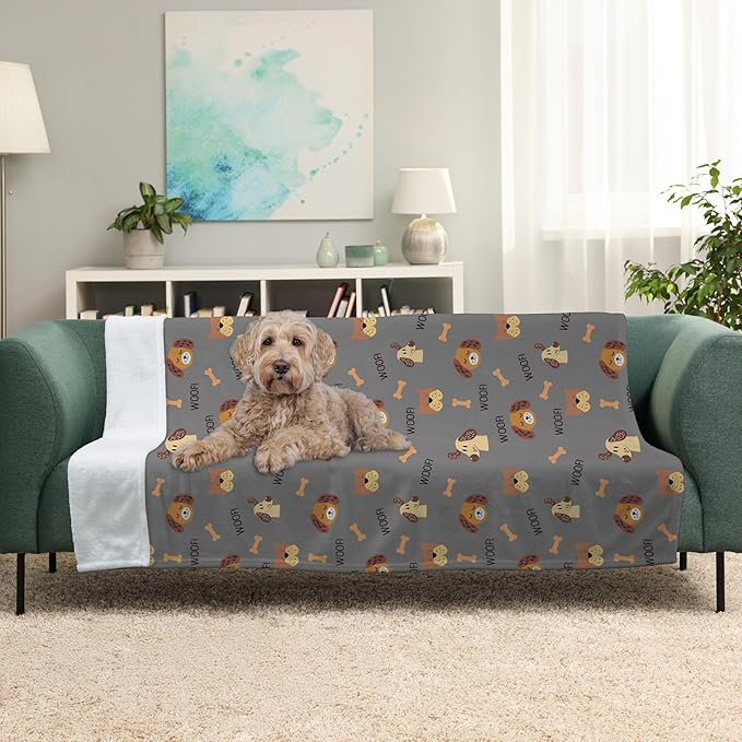Grey Woof Sherpa Pet Lightweight Blanket - 60" x 80" - Cute for Dogs - Gifts and Puppy Essentials - Printed in America