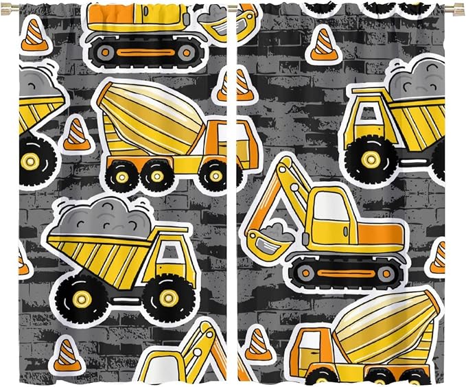 Kids Construction Excavator Window Curtains