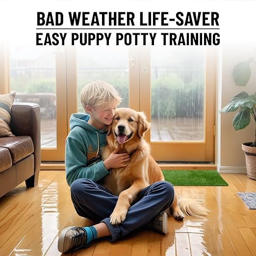 Ottomanson Artificial Grass Puppy Potty Training Pad with Tray, 15" x 30" Reusable Pee Pad for Small Pets and Dogs