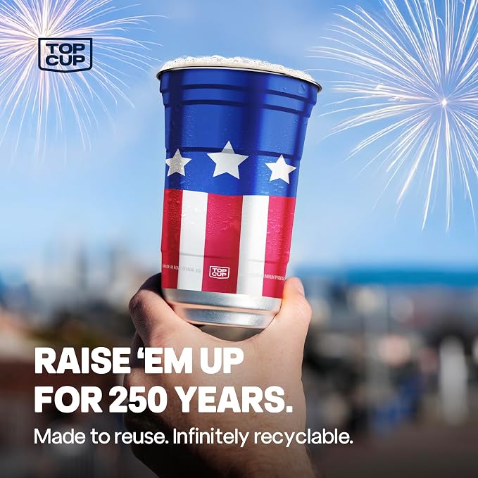 Top Cup Americana Cup | 12 oz Reusable Aluminum Party Cups 50 Count | Durable