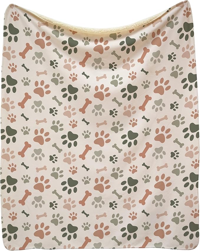 Cream Paw Print Sherpa Pet Lightweight Blanket - 30" x 40" - Cute for Dogs - Gifts and Puppy Essentials - Printed in America