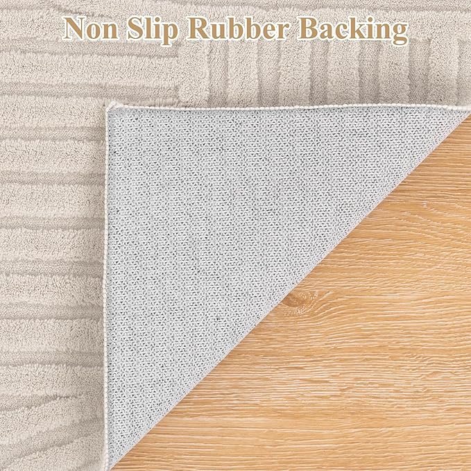 Pauwer 3x5 Washable Area Rugs for Living Room Modern Beige Solid Color Soft