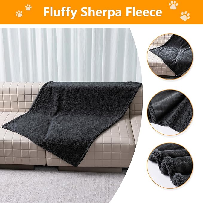 Waterproof Gray Dogs Throw Blanket for Couches,Reversible Pet Sofa Covers Puppy Cat Fluffy Calming Blankets Leakproof Warm Washable Crate Mat-XS-28x20in