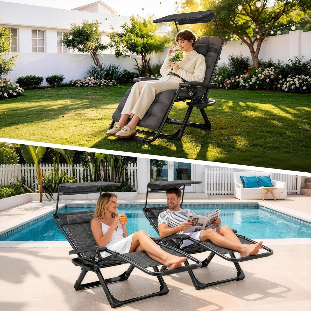 Suteck Zero Gravity Chair with Canopy, Reclining Camping Lounge Chairs