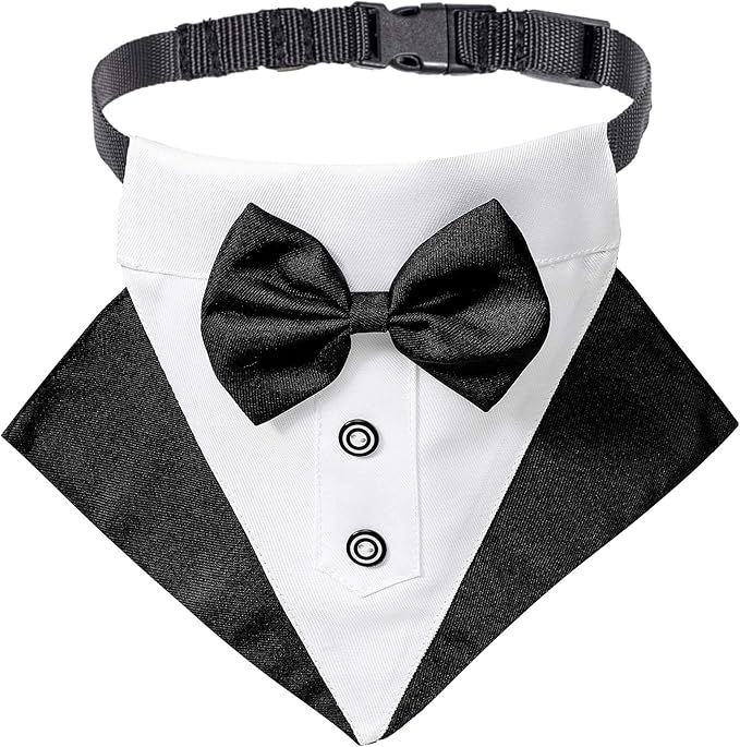 ADOGGYGO Formal Dog Tuxedo Wedding Pet Bandana Collar with Bow Tie, Adjustable Bowtie Collar Bandana for Medium Dog (Medium)