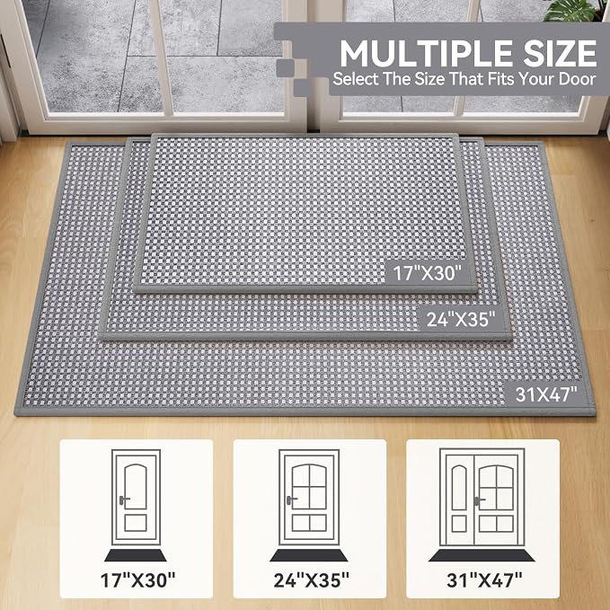 Front Door Mat 17''x30'', Absorbent Dirt Resist Washable Non Slip Low-Profile
