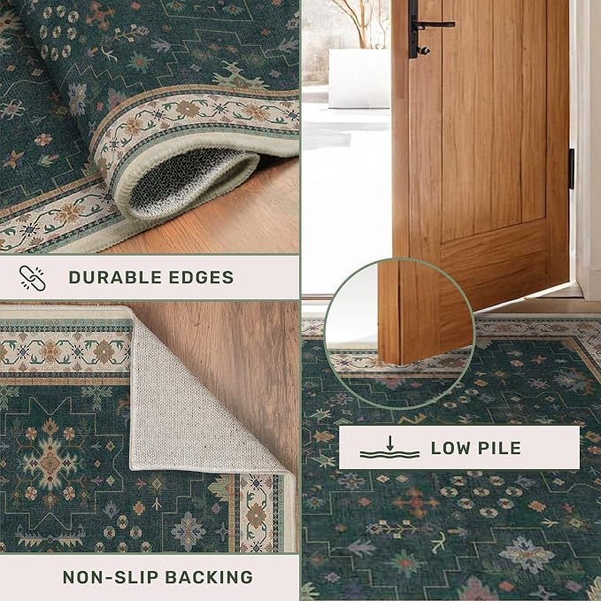 Hazo Haus Washable 3x20 Dark Green Hallway Runner Rug