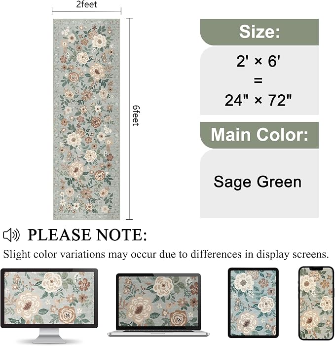 DUKINO 2x6 Runner Rug for Hallway, Washable Kitchen Runner Rug