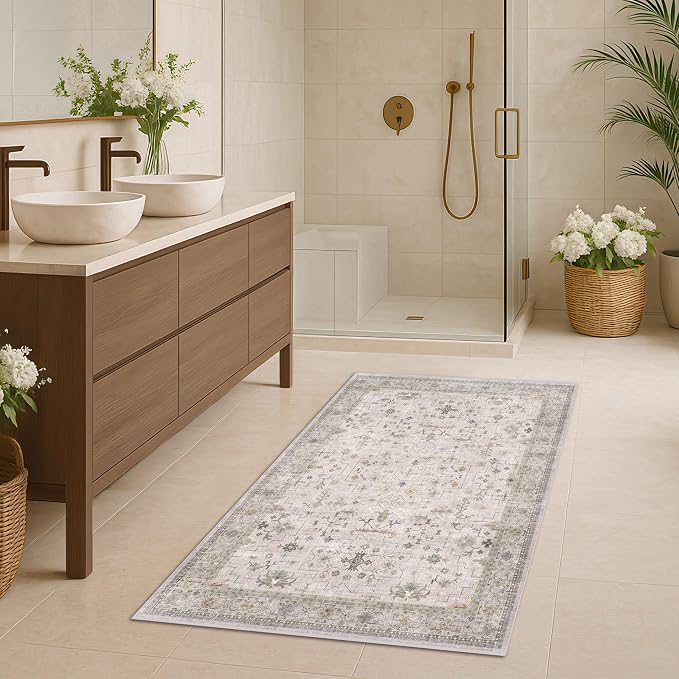 Light Grey 3x5 Large Boho Bathroom Rug