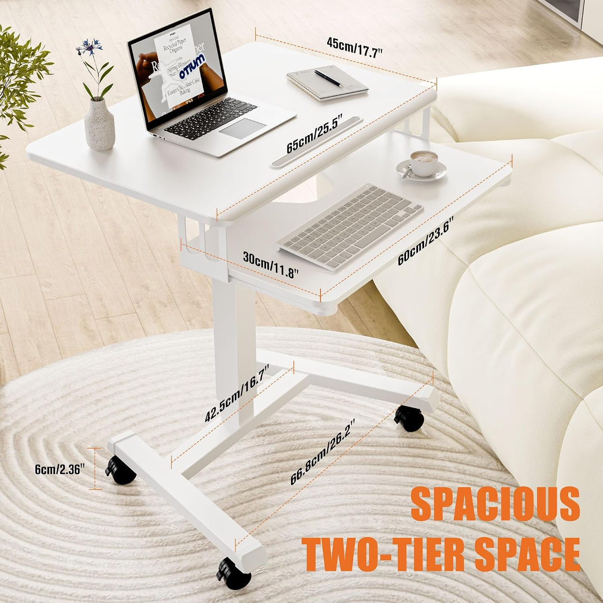 ERGOMAKER Mobile Standing Desk with Keyboard Tray, Mobile Podium, Lockable