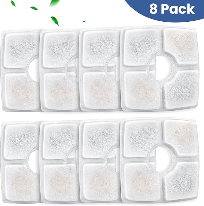 Cat Water Fountain Filter Replacement, 8 Pack Cat Fountain Filters Compatible with Square 84oz/2.5L Automatic Pet Fountain Dog Water Dispenser, 3 Filtration System Replacement Pet Filters