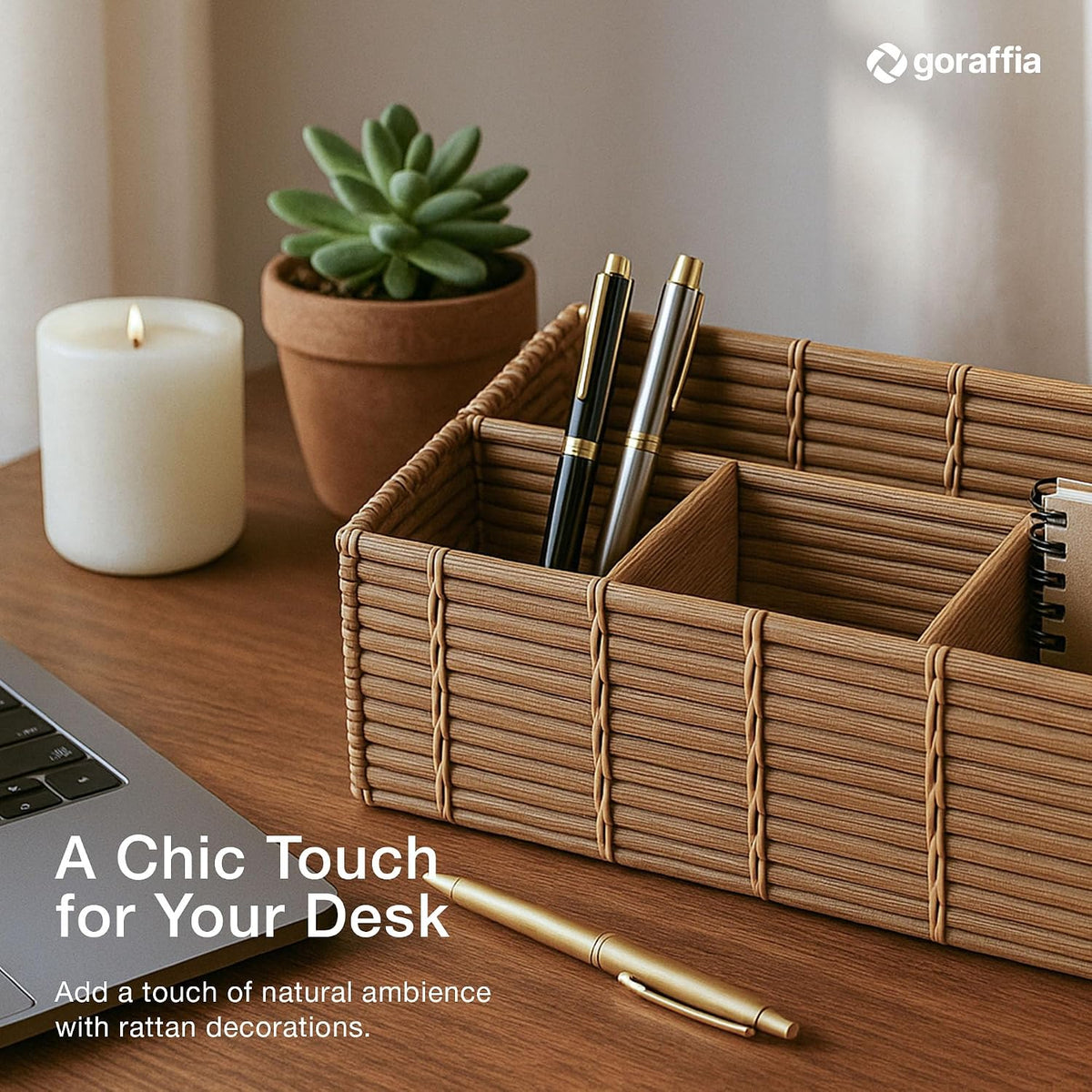 Rattan Desk Organizer – 4-Slot Letter Holder & Mail Organizer Countertop, 12.5"x6"x7.75" Wicker Mail Basket w/Metal Frame for Side Table, Boho Office Decor (White Wash)