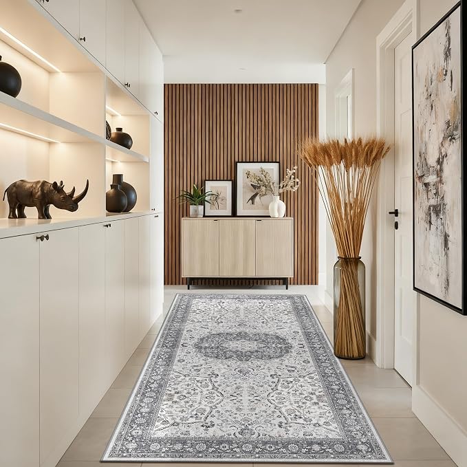 Hallway 4x8 Washable Runner Rug: Oriental Stain Resistant Entryway Kitchen Rug