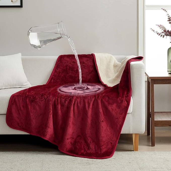 Waterproof Pet Blanket, Liquid Pee Proof, Sherpa Fleece Protector – Pet Hair Resistant Water Proof Bed Cover for Dogs Couch Sofa Car Bedding Comforter (Red, 60"x80")