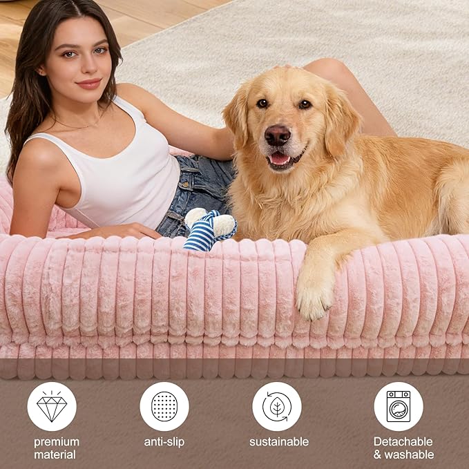 Human Dog Bed for Adult,70"x38"x10" Extra Large Human Pet Bed,Orthopedic Washable XL Dog Bed with Memory Foam (Pink)