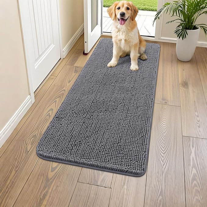 Smiry Dog Door Mat for Muddy Paws 47x17, Absorbent Dirt Trapper, Non-Slip