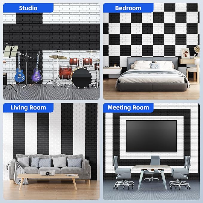 12 Pack Acoustic Panels with Self Adhesive, Soundproof Wall Panels, Brick Sound