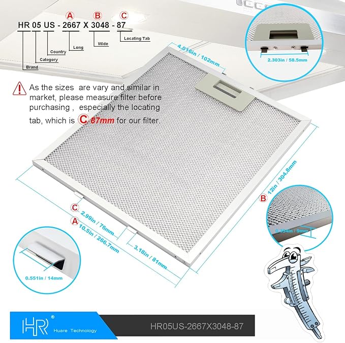 Updated W10169961A Range Hood Filter, Stove Vent Filter, Fits Whirlpool