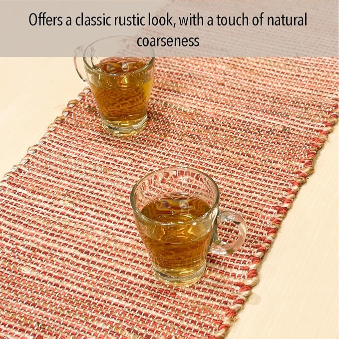 Natural Jute Table Runner, 13x48 Inch, Rust Orange | Vintage Boho Rustic Table