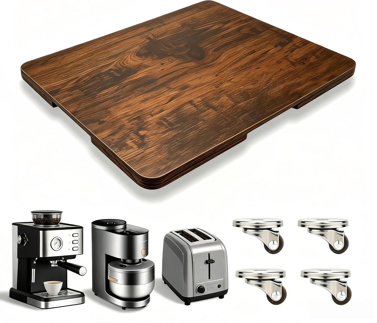 Appliance Slider 360° Rolling Tray for Coffee Maker,Wood Coffee Maker Mat