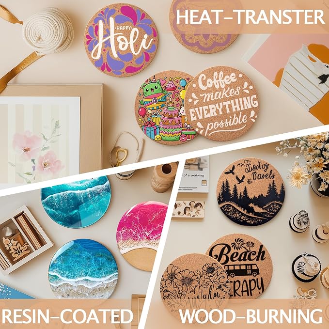100 PCS Cork Coasters for Laser Engraving, Thick Absorbent Blank Coasters | 4